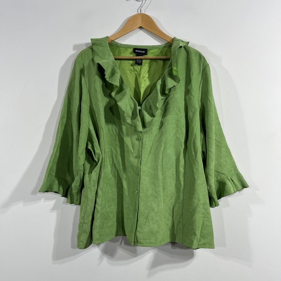 Avenue Tops - Avenue Edwardian Renfair Faux Suede Y2K Fairy Grunge Boho Ruffle Green Top 30 32